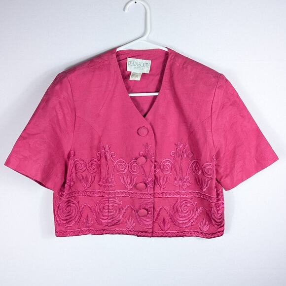 Plaza South Petites Size 4 Pink Jacquard Cotton Blazer Jacket Skirt Set Vintage - Picture 3 of 7